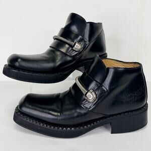 NEW ROCK Metallic Black Leather Ankle Boots Size EU 39 Coil Strap Gothic Punk